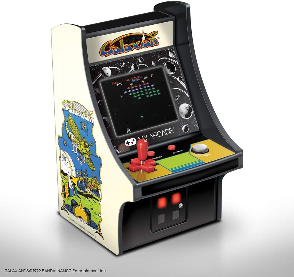 My Arcade Micro Player Mini Arcade Machine: Galaxian Video Game, Fully Playable, 6.75 Inch Collectible, Color Display, Speaker, Volume Buttons, Headphone Jack, Battery or Micro USB Powered