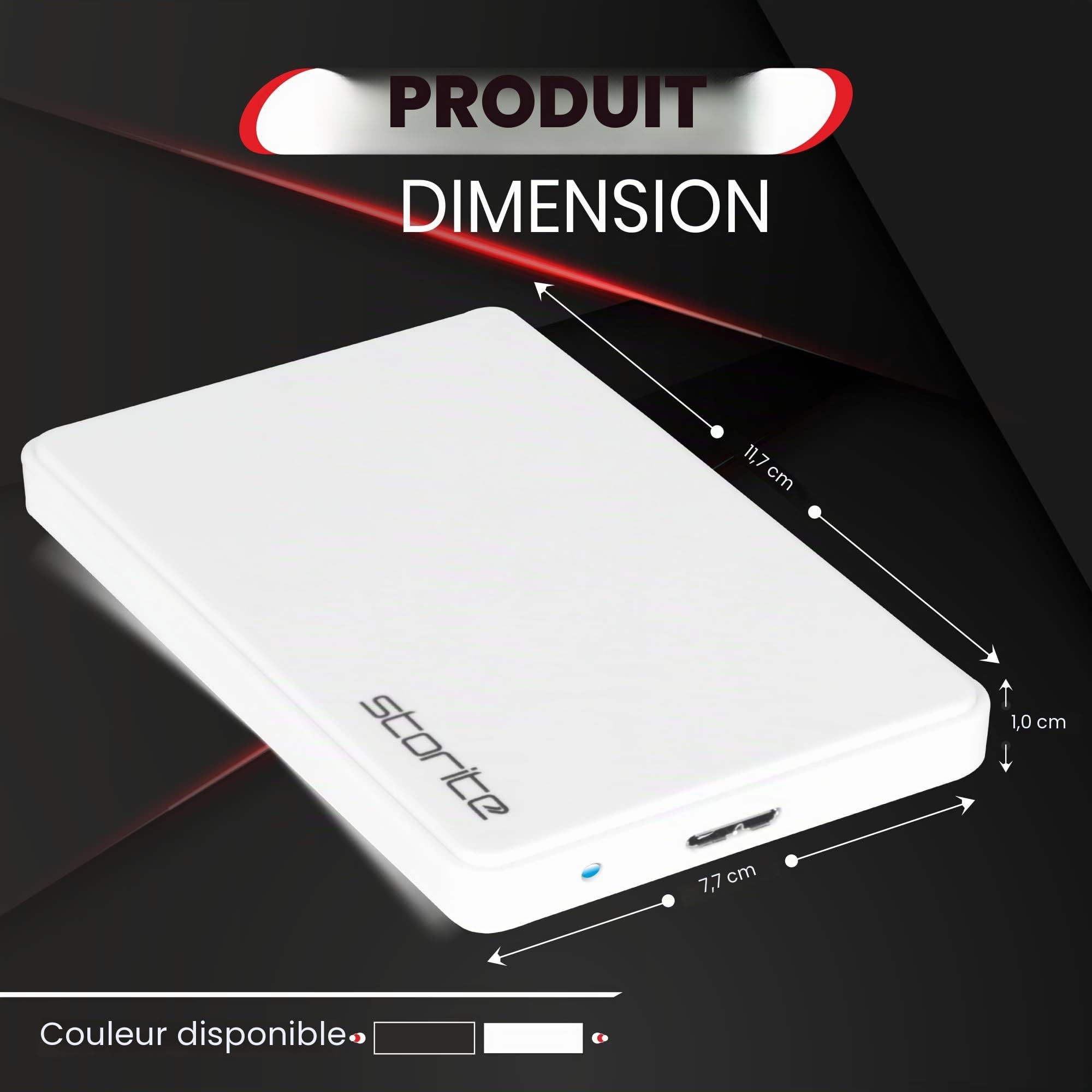 Storite Disque Dur Externe 500Go Ultra-Rapide et Fin USB 3.0 pour la Sauvegarde de données – Disque Dur Portable Compatible avec Mac, Ordinateur Portable, PC, Console de Jeux (Blanc)