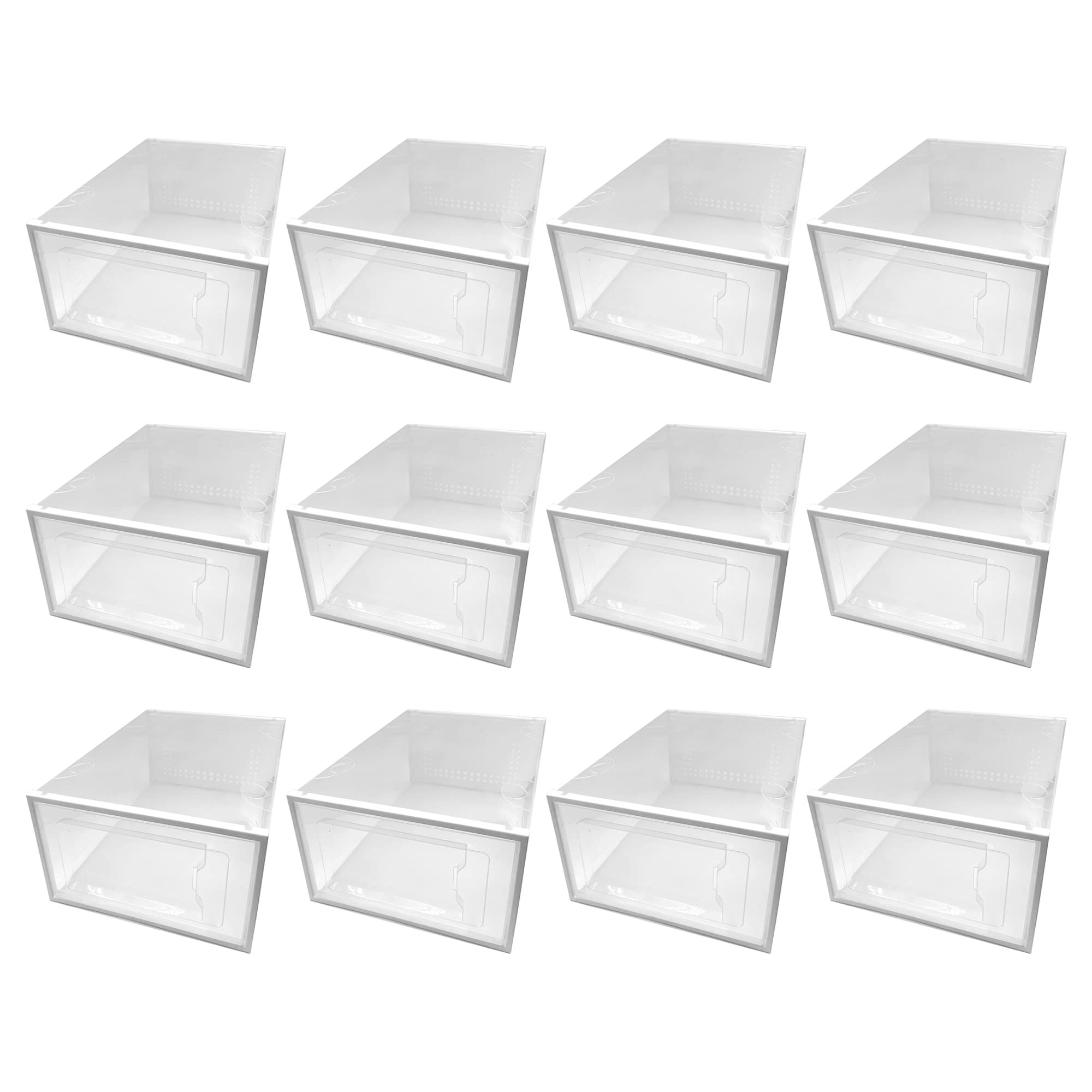 Photo 1 of HLMOptimo Large 12 Pack Shoe Storage Box, Clear Plastic Stackable Shoe Organizer for Closet, Space Saving Foldable Shoe Rack Sneaker Container Bin Holder (Transparent)