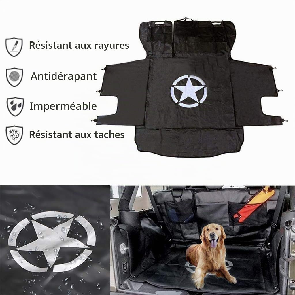 PSLER® Tapis de Coffre Housse de Siège pour Chien étanche avec Hamac pour Wrangler JK 2007-2017 et pour Wrangler JL 2018-2023