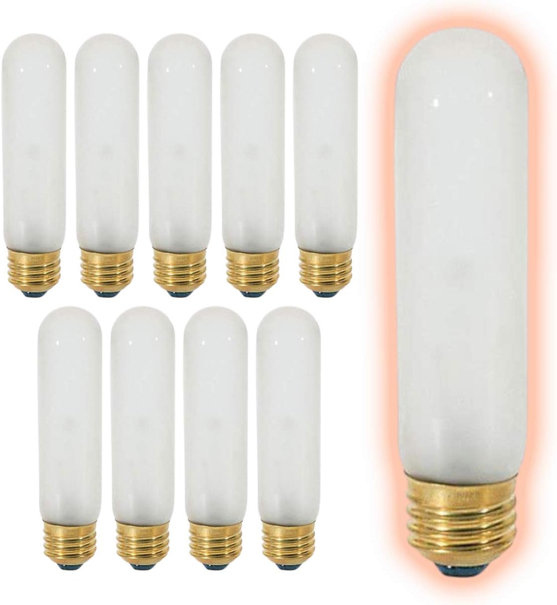 GoodBulb 4O Watt Frosted T10 Light Bulbs Incandescent Restaurant Bulb with E26 Medium Base 2700K Warm White 280 Lumens Restaurant Light Bulbs Pack of 10 Bulbs