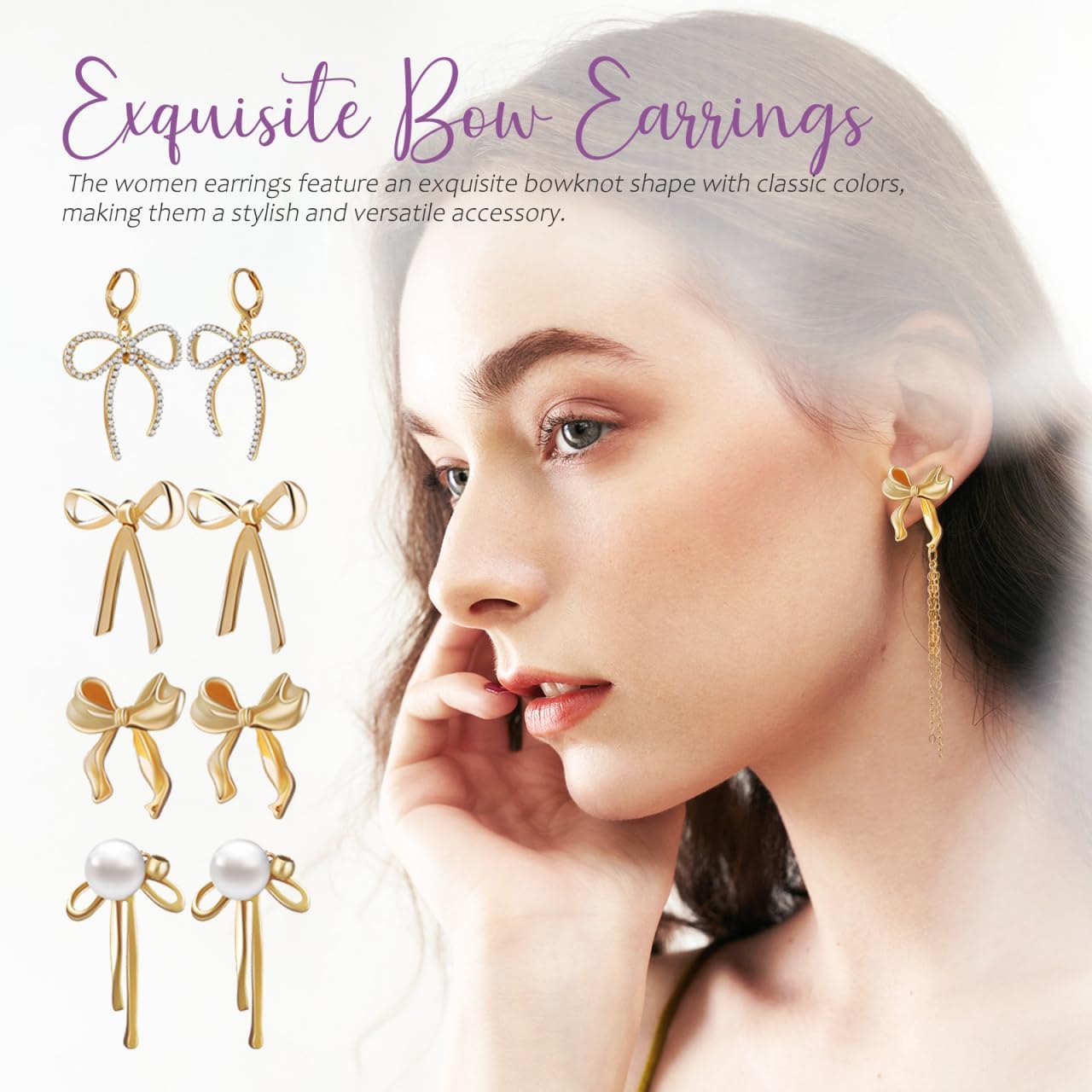 SAFIGLE Gold Bow Earrings for Women 1.18 Inch Dainty 18K Gold Plated Studs and Drop Earrings Set Elegant Accessories for Wedding Party and Daily Wear - Image 4