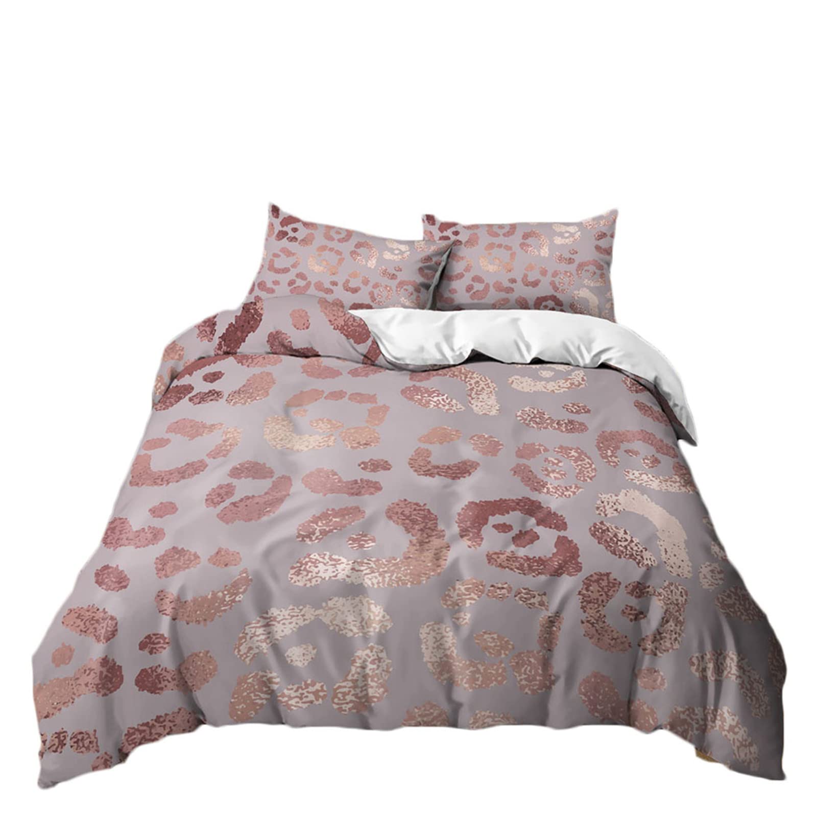 Meiju-Shop Men's Pink Sparkling Meiju Duvet Cover Set 3 Piece For Single Double Super King Size Bed, 3D Leopard Printed Bedding Set Microfibre Bed Set With Quilt Case And Pillowcases 50X75cm (,240X220cm)
