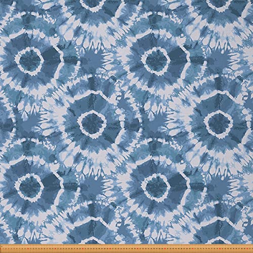 Feelyou Boho Trippy Swirl Upholstery Fabric by The Yard, Tie Dye Fabric for Chairs, Psychedelic Swirl Pattern Printed Decorative Waterproof Outdoor Fabric, 1 Yard,Sky Blue