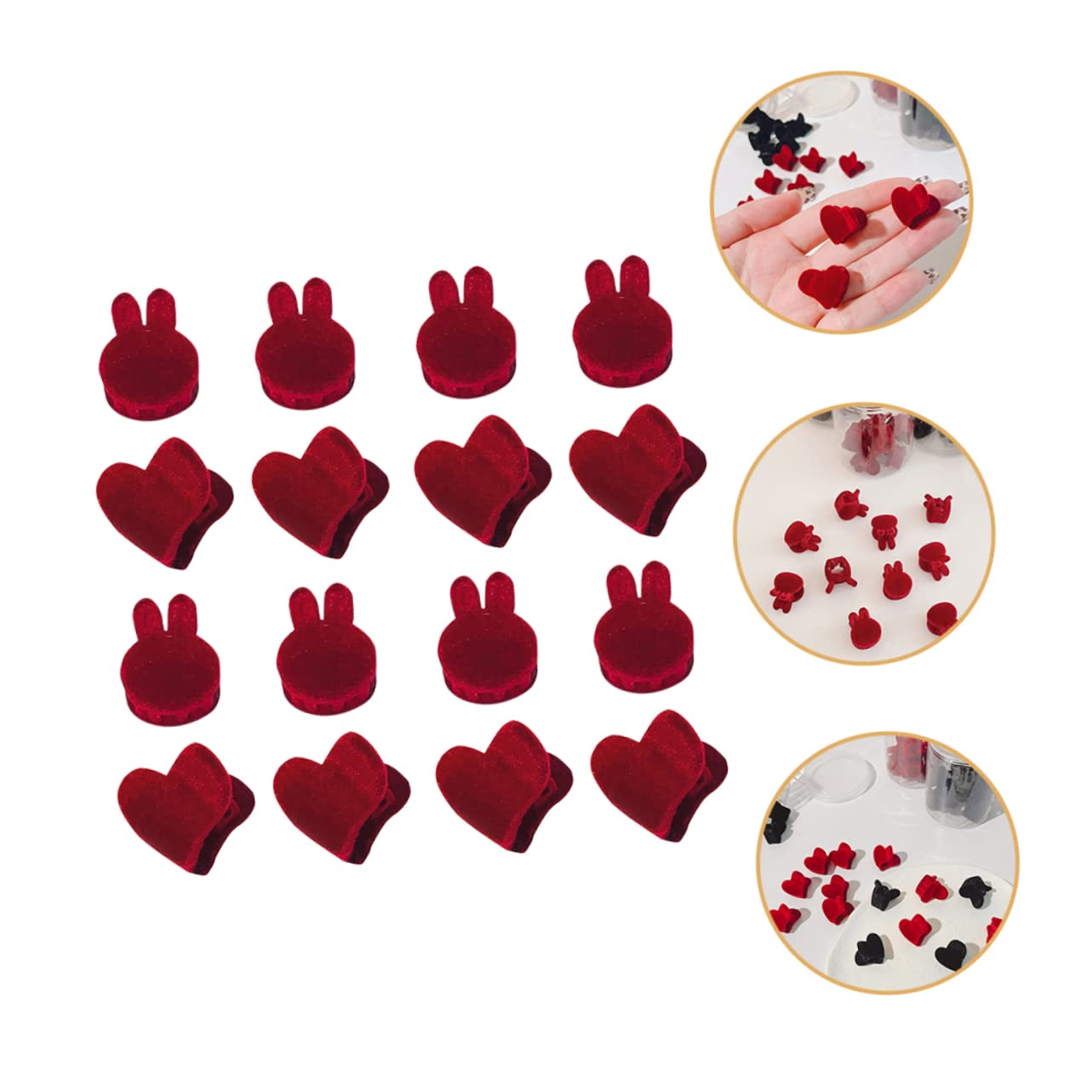 VICASKY Mini Pinces à Cheveux Lot de 16 Griffes Solides Décoratives en Tissu Rouge Forme Cœur et Tête de Lapin Accessoires Mode pour Filles pour Diverses Occasions
