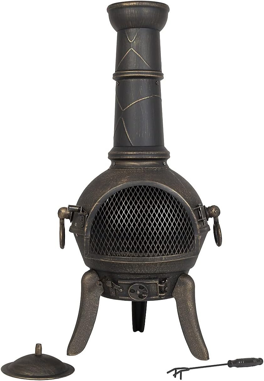 Tall Modern Cast Iron La Hacienda Cuba Chiminea, Log Burner (Large Garden Patio Heater, Fire Pit Chiminea)