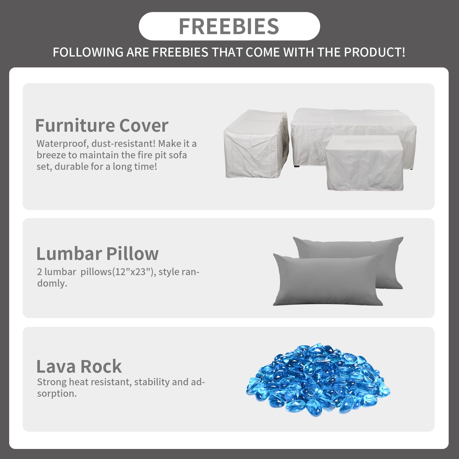 - Rattaner 6 PCS Patio Furniture Set Fire Table Outdoor Furniture Sets 45 Inches Gas Fire Pit with Outdoor Storage Box Glass Coffee Table and Waterproof Covers Anti-Slip Light Grey Cushions