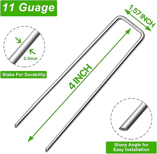 Miniatura 2 de Grapas de paisaje de 4 pulgadas, 180 grapas de jardín, estacas galvanizadas de calibre 11, pasadores de césped resistentes para cercas, césped,