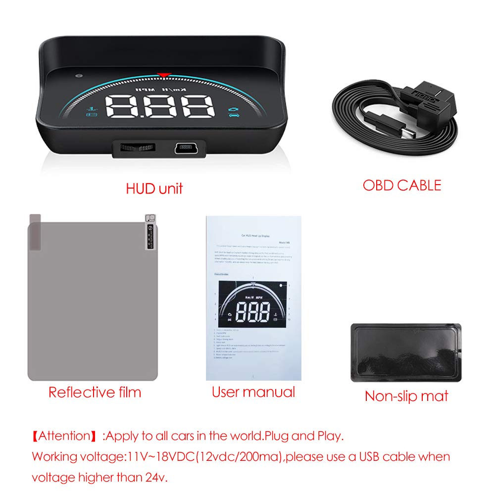 Wisamic Head up Display Auto HUD: Display OBD2 , 3,5 Zoll Geschwindigkeitsmesser Auto Tachometer Wassertemperaturmesser Motordrehzahl Sicherheitsalarme