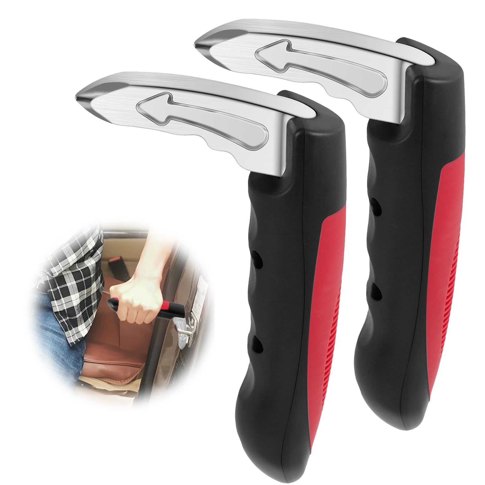 2 Pcs Car Door Assist Handle, Multifunction Car Handle Assist, Vehicle Support Handles Seatbelt Cutter Window Breaker Portable Automotive Car Handle Assist for Elderly and Car Emergency Tool (Red)