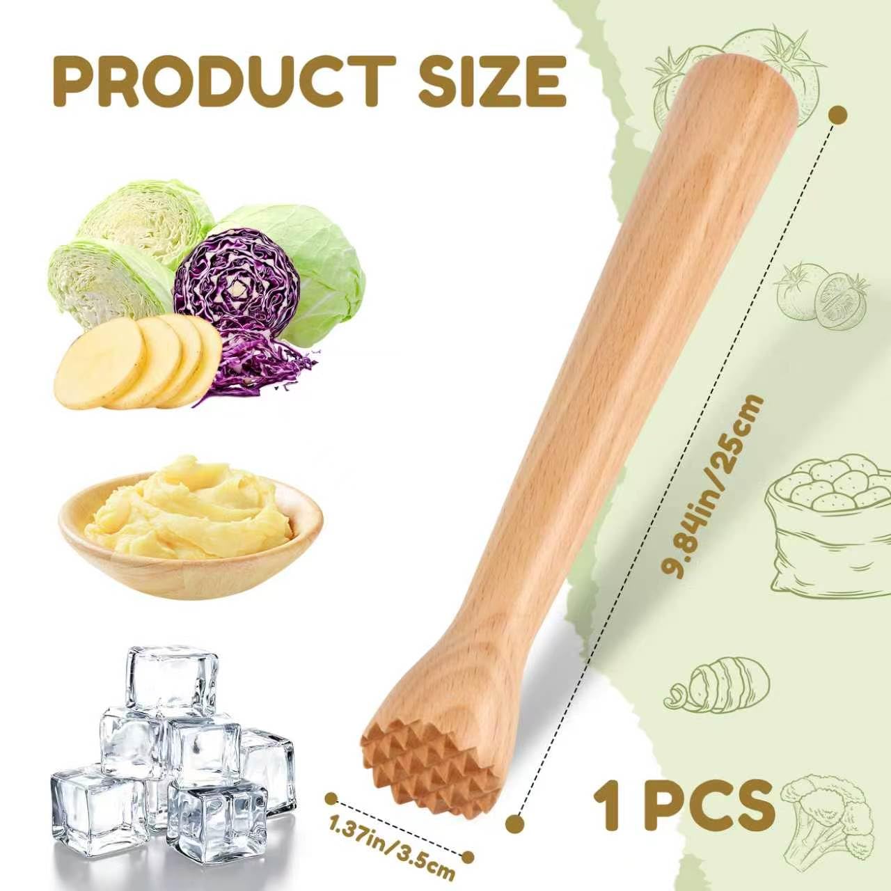 Mortero de Madera para Cócteles, Madera Herramientas de Barra de Mortero Mojito, Machacador de Fermentación, Utensilio de Cocina para caipirinha, tachuelas
