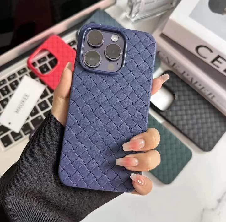 ELEF Luxury Weave Breathable Matte Silicone Grid Back Case iPhone 14 Pro-Blue