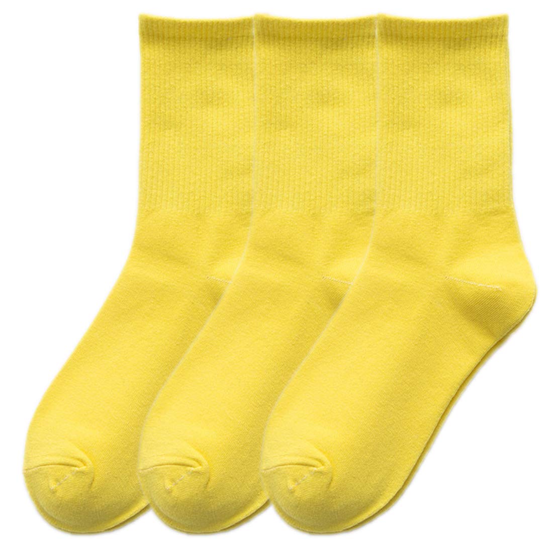 Hamjax 3 Pairs Womens Casual Crew Socks Walking Cotton Socks, Yellow