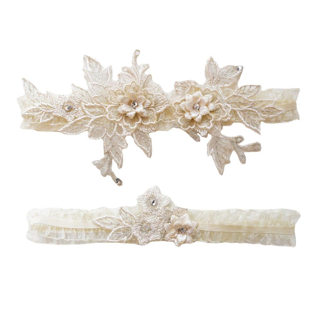 Wedding Garter Set for Bride Lace Flower Appliques Bridal Leg Garter Toss Tulle Set 2 Pieces-image-26