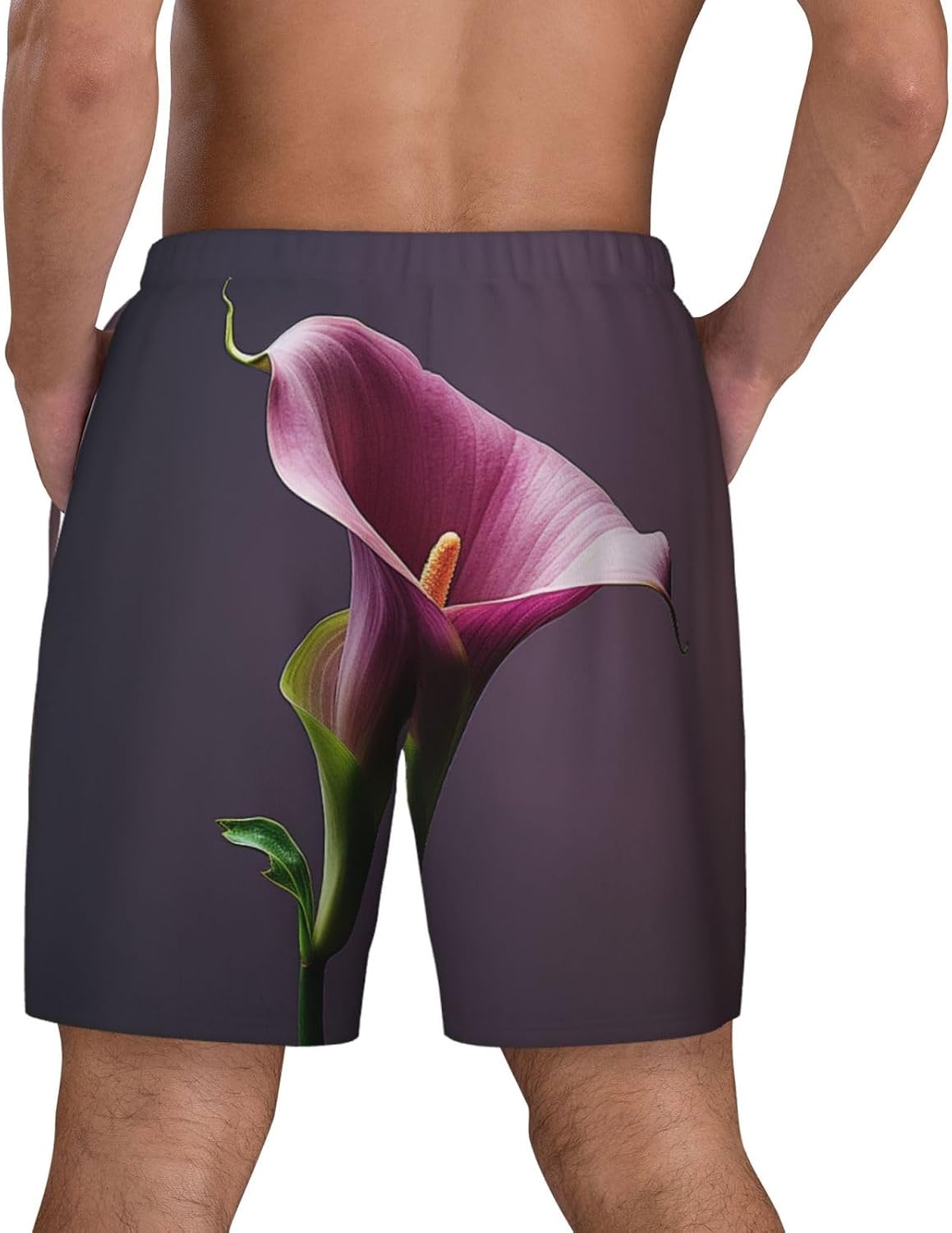 Men's Swim Trunks Quick Dry Board Shorts Mens Bathing Suit Swimsuits Purple Calla Lily Beach Shorts with Pockets