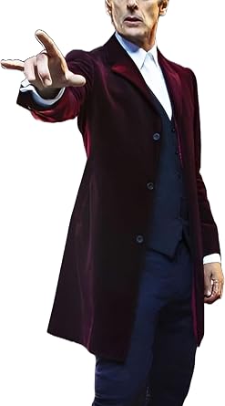 Doctor 12th Time Traveller Red Maroon Peter Capaldi Doc Who Long Velvet Coat Costume