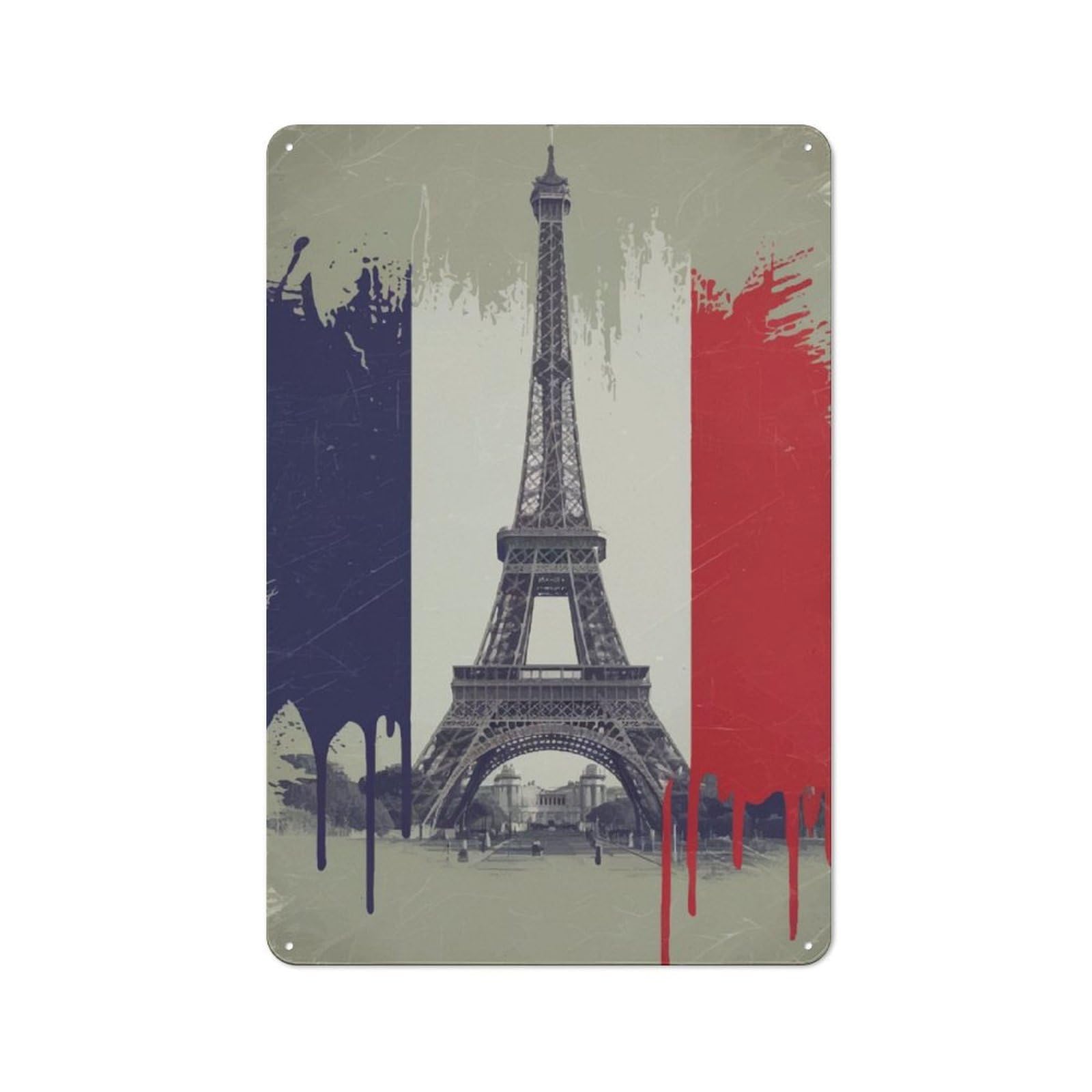 Junmoney Eiffel Tower With French Flag Retro Tin Wall Plaque 30X20cm For Dining Room Or Kitchen, For Home Decor Collectors