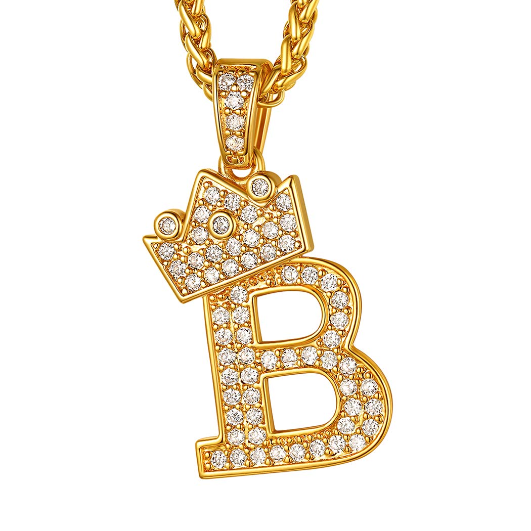 Suplight'Suplight Crown Initial Letter Necklace, 18K Gold Plated Cubic Zirconia CZ Pave Monogram Pendant with 22'' Chain (2'' Adjustable), Bling Alphabet Jewelry Name A-Z'