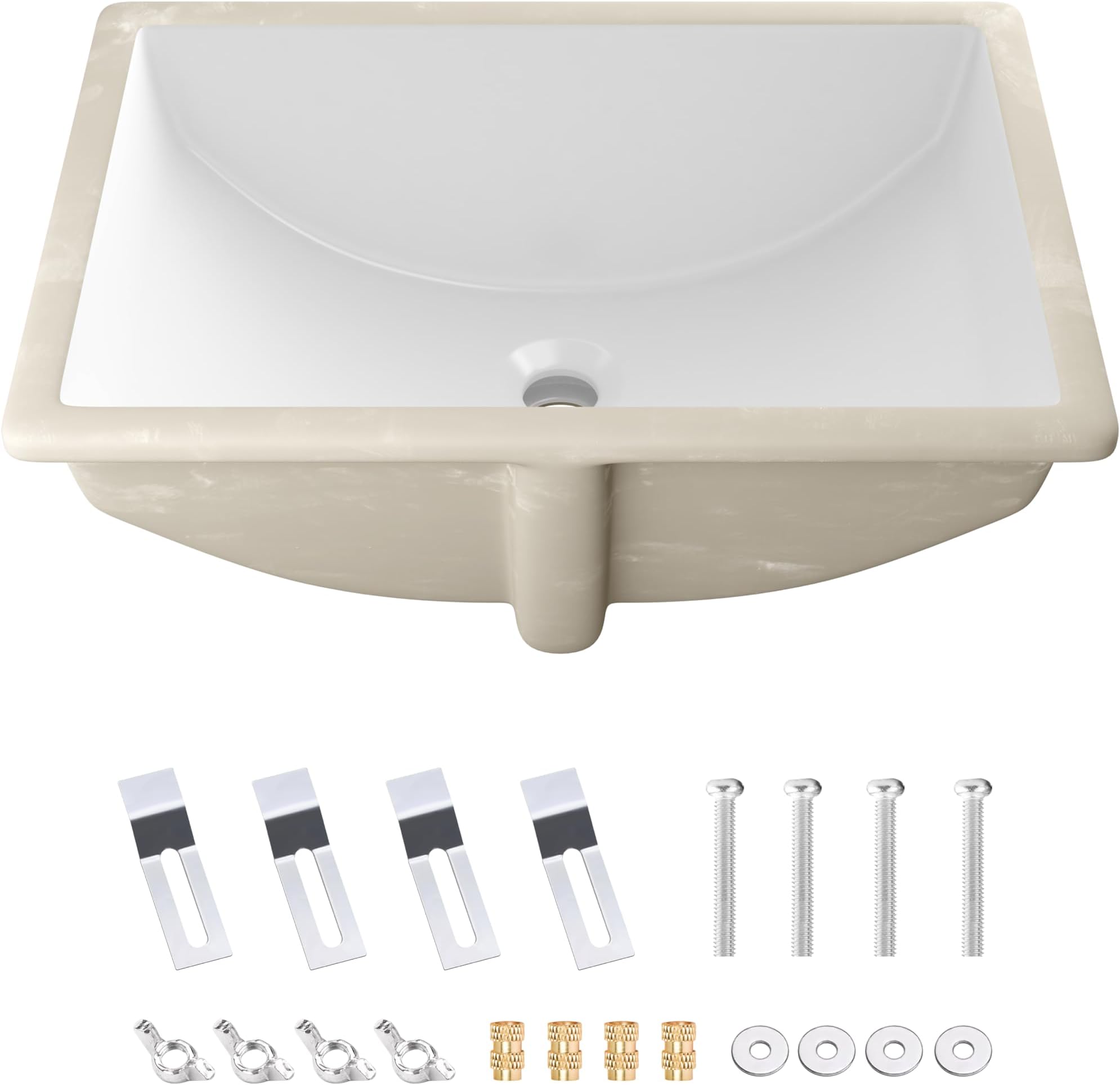 Eridanus Bathroom Sink with Mounting clips, 20.87'' x 14.75'' Undermount Bathroom Sink Rectangular with Overflow, White Porcelain Vessel Sink for bathroom Ideal for Small Space, Ceramic Wash Basin