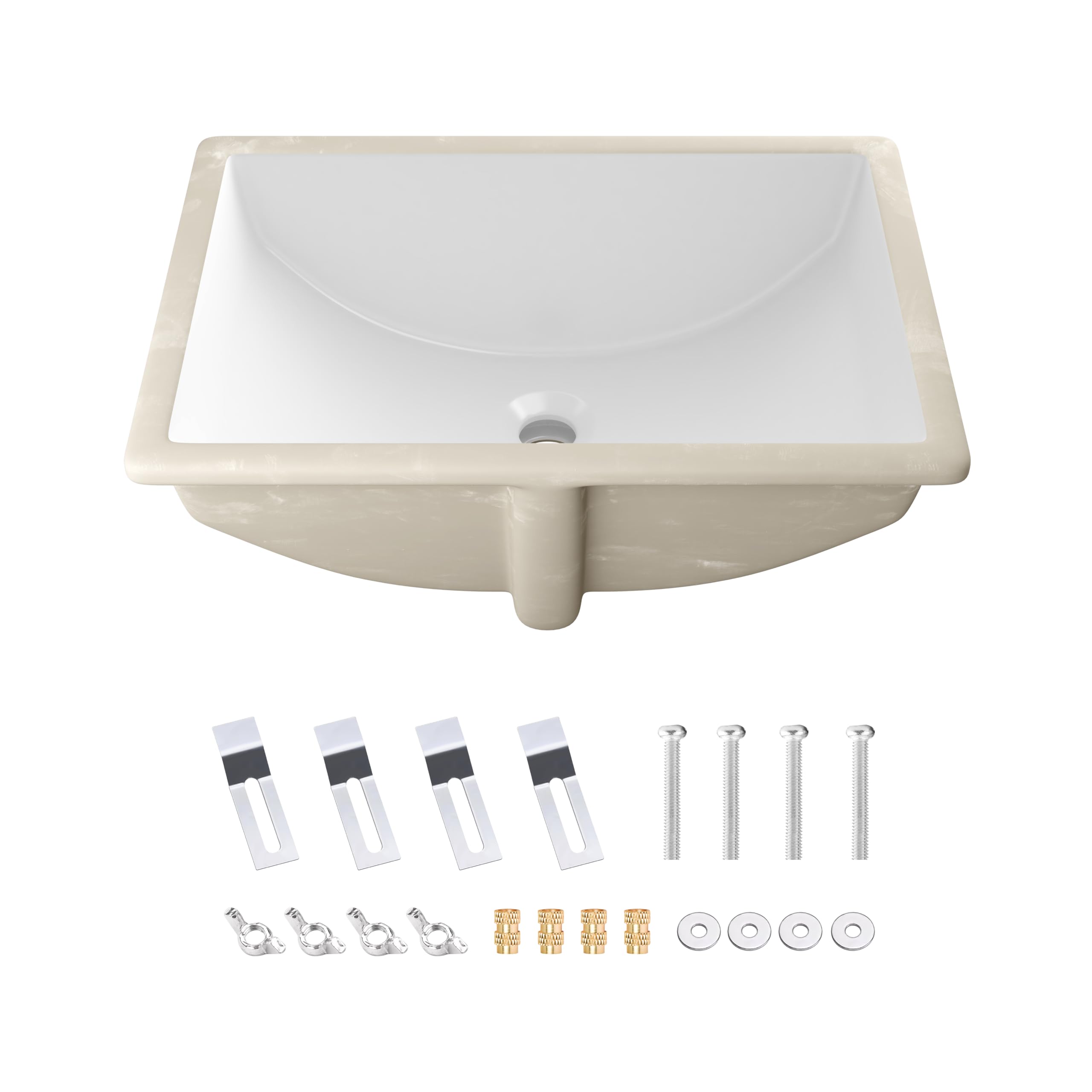 Eridanus Bathroom Sink with Mounting clips, 20.87'' x 14.75'' Undermount Bathroom Sink Rectangular with Overflow, White Porcelain Vessel Sink for bathroom Ideal for Small Space, Ceramic Wash Basin