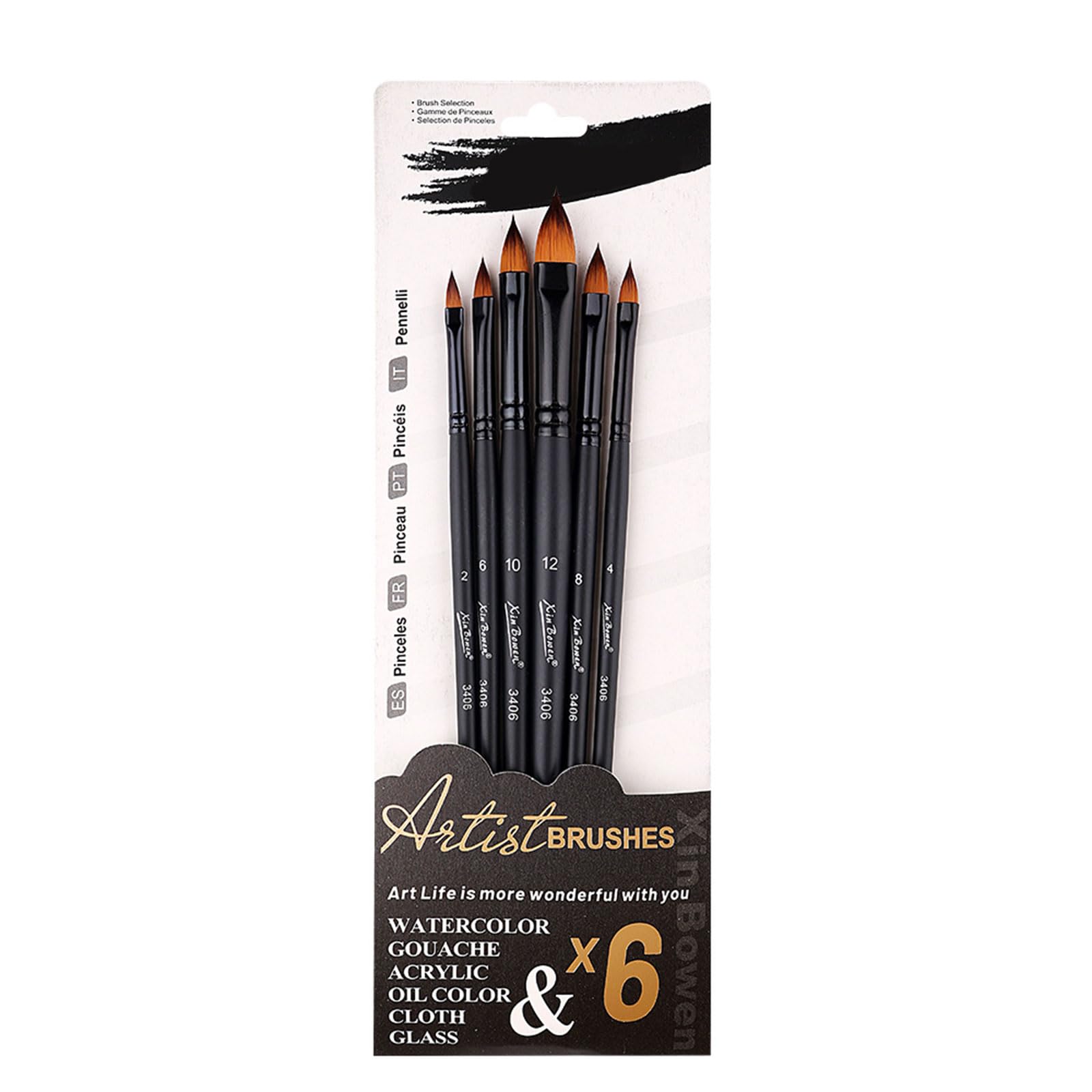 Hsioluted A 6X Rtist Paint Brush Nylon Hair Painting Brush Watercolor Paint Drawing Supplies For Rock Painting Oil