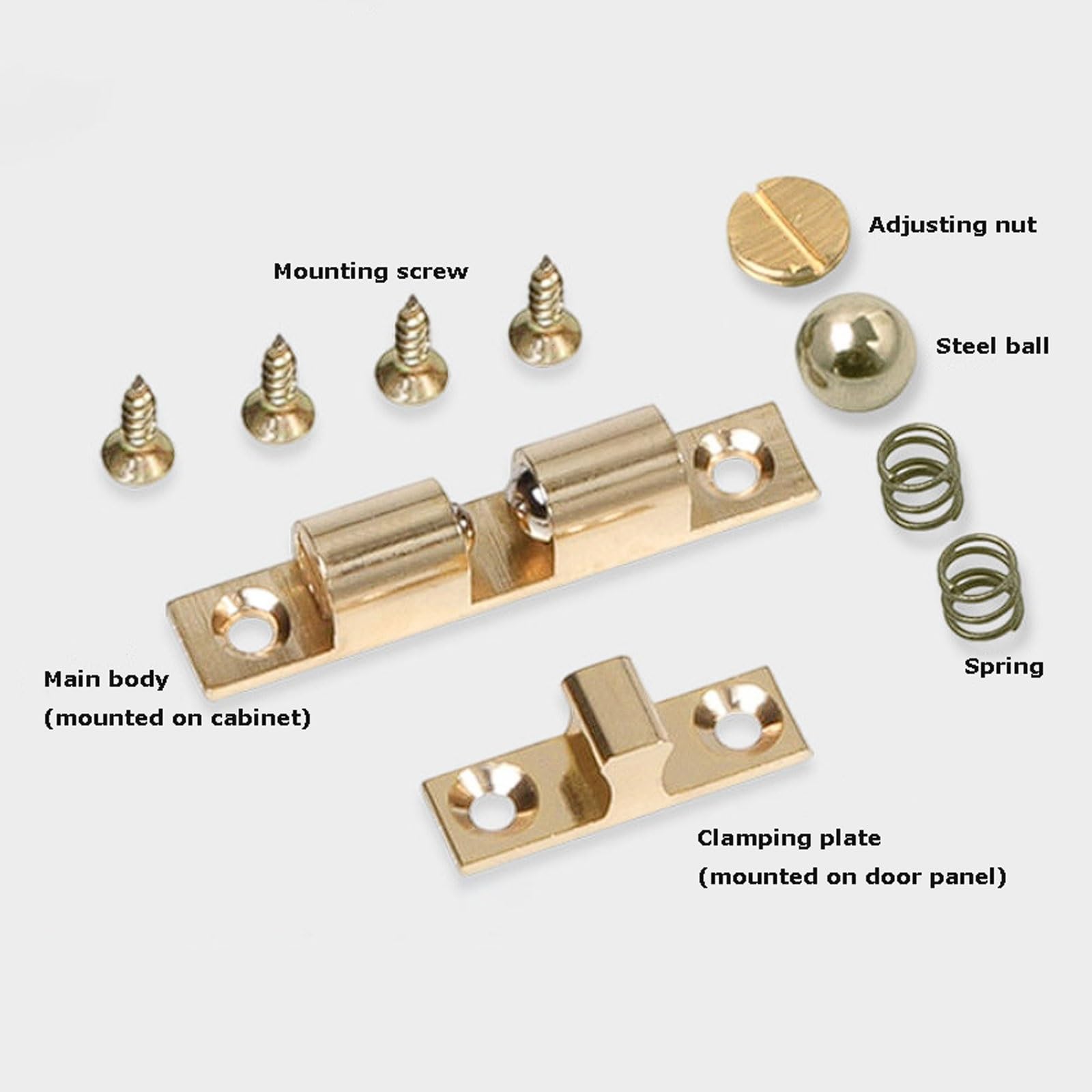 9 Stk. Kugelschnäpper aus Kupfer, Kugeldruckriegel für Schränke, Rollenriegel für Möbeltüren, vernickelt(70mm)