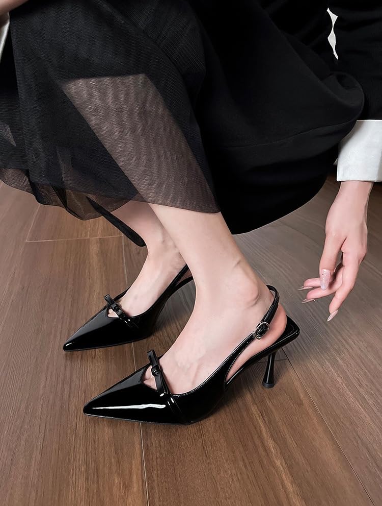 Womens Slingback High Heels Bow Tie Closed Pointed Toe Sexy Stiletto Dress Pumps Shoes2