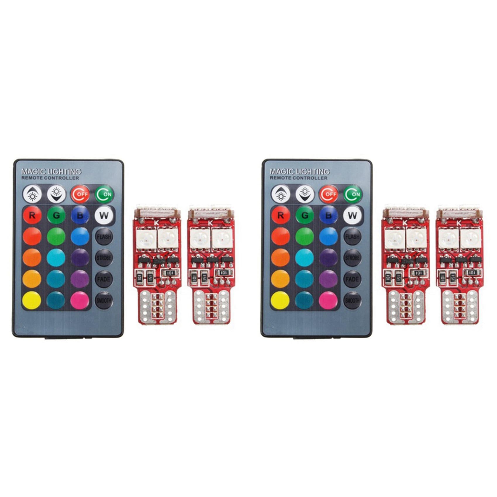 Marclix 4Pcs T10 W5W LED RGB Remote Control Lights Indicator Bulb Car Interior Wedge Side