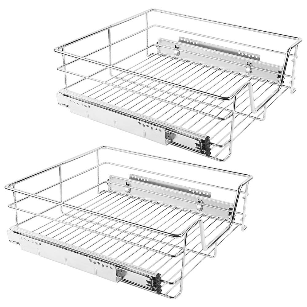 Tiroir Coulissant Cuisine,Argenté Panier de Rangement,avec Tiroirs Coulissants à Système,pour Placard ou Cabinet de Cuisine,Armoires de Chambre,Armoire de Cuisine2 PC (39*14*44 cm pour 46 cm)