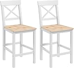 HOMCOM Bar Stools Set of 2, Farmhouse Counter Height Barstools, Solid Wood Bar Chairs with Cross Back and Footrest for Kitchen, Natural