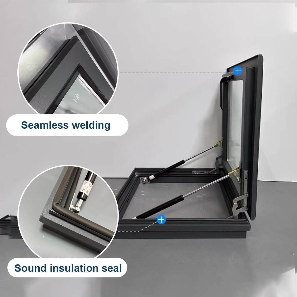 Customizable Aluminum Alloy Skylight Roof Window (90x90cm) with Tempered Glass, Metal Handle - Ideal for Attic, Basement, Shed, Hand Operated Design