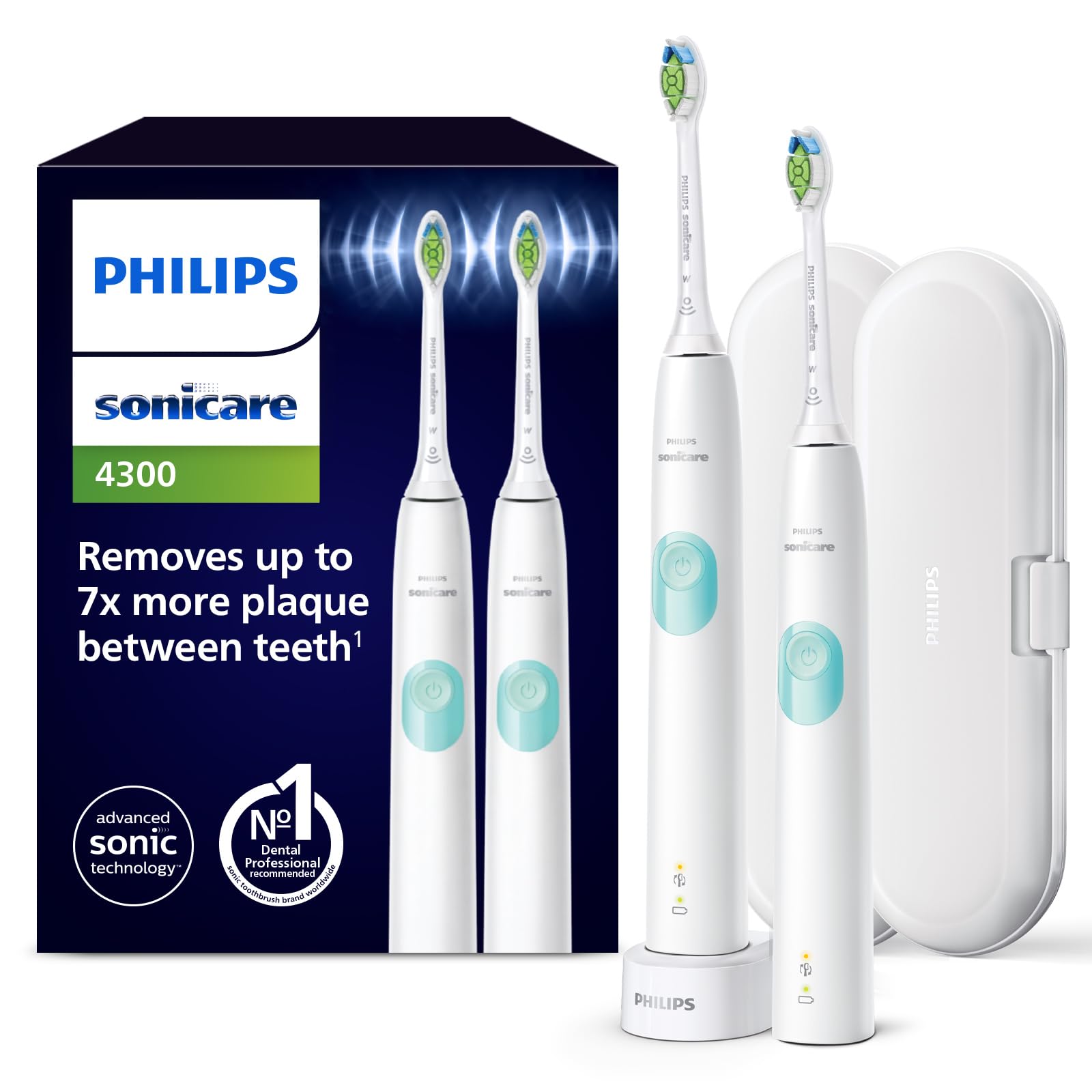 Philips Sonicare ProtectiveClean 4300 cepillo dental eléctrico, cepillo dental sónico con dos niveles de intensidad, sensor de presión y temporizador, blanco, modelo HX6807/35