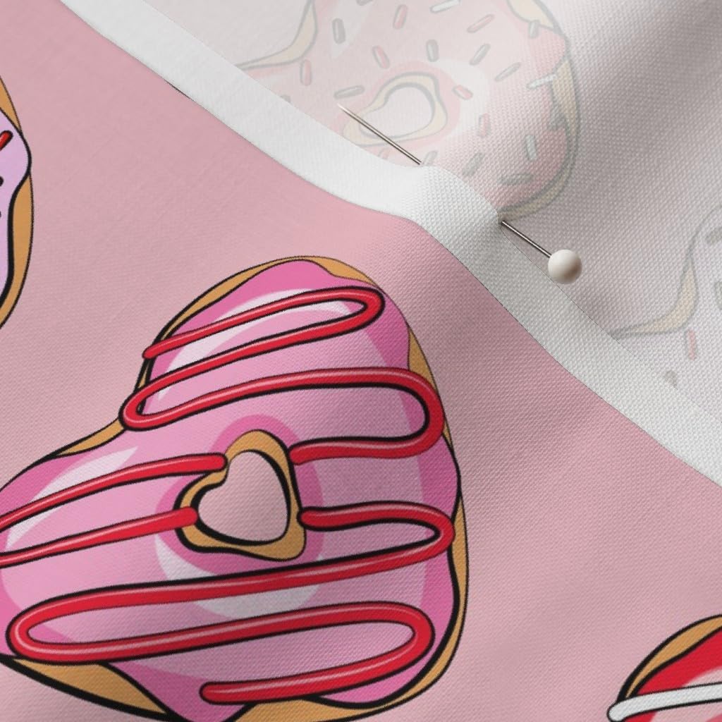 Spoonflower Fabric - Heart Donuts Valentines Red Pink Love Valentine Donut Printed on Petal Signature Cotton Fabric by The Yard - Sewing Quilting Apparel Crafts Decor