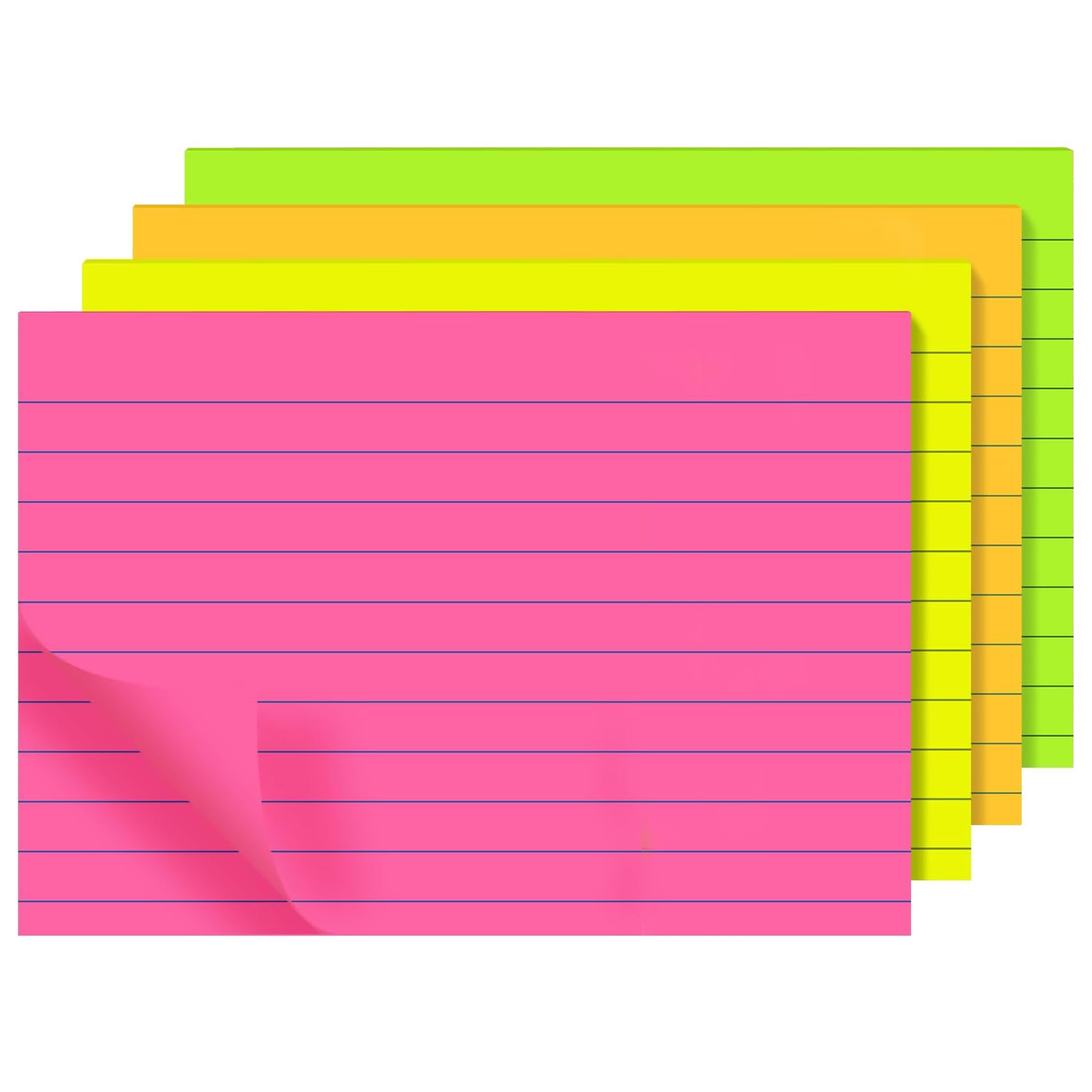 4 Pads Neon (Rectangular) Lined Sticky Notes | 127 x 76 mm (5" x 3") | Neon Colours Yellow, Pink, Green, Orange Lined/Ruled | Self-Adhesive Memo Pads for Office, School and Meeting — image 1
