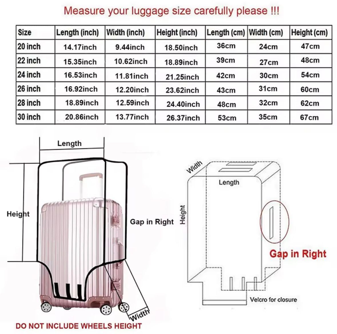 HomeCloud 20-Inch Trolley Bag Cover/Suitcase Protector | Zippered Clear PVC Luggage Cover | Waterproof & Dustproof Storage & Travel Protection (Transparent, 20 inch,Pack of 1) 2