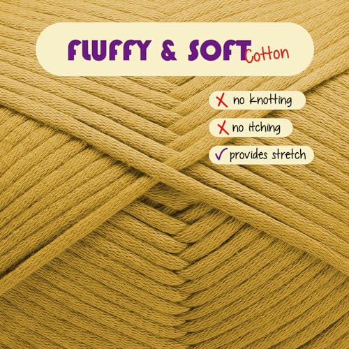 Image of Soft Yarn for Crocheting - Crochet & Knitting Yarn, Beginner Yarn with Easy-to-See Stitches, 250 Yds Amigurumi Yarn, Cotton-Nylon Blend Tshirt Yarn for Crocheting, Worsted Weight Yarn 4, Mustard Yarn
