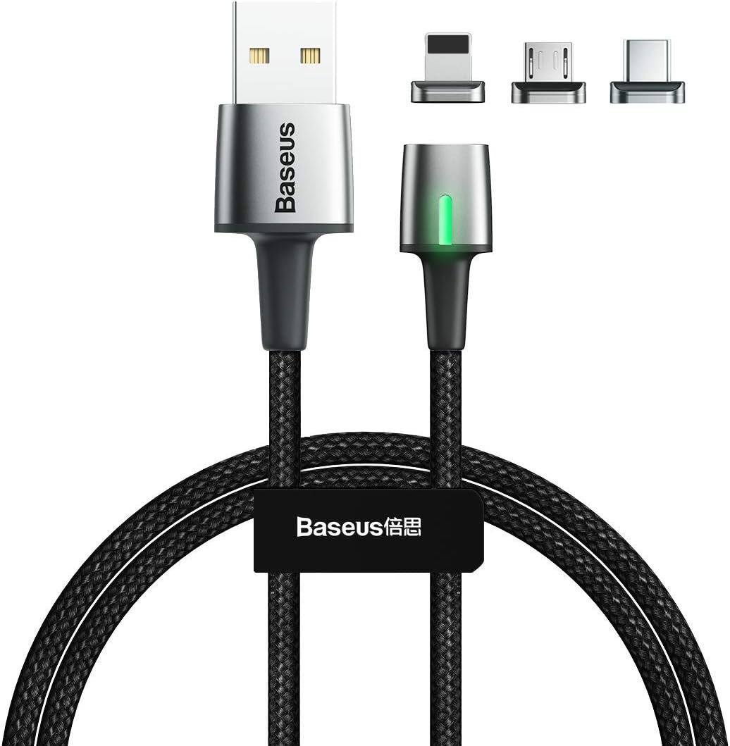 Baseus 3 in 1, Lightning için Şarj & Data Aktarım, Micro USB & USB-C için Şarj Kablosu, 0.3 Metre, Siyah
