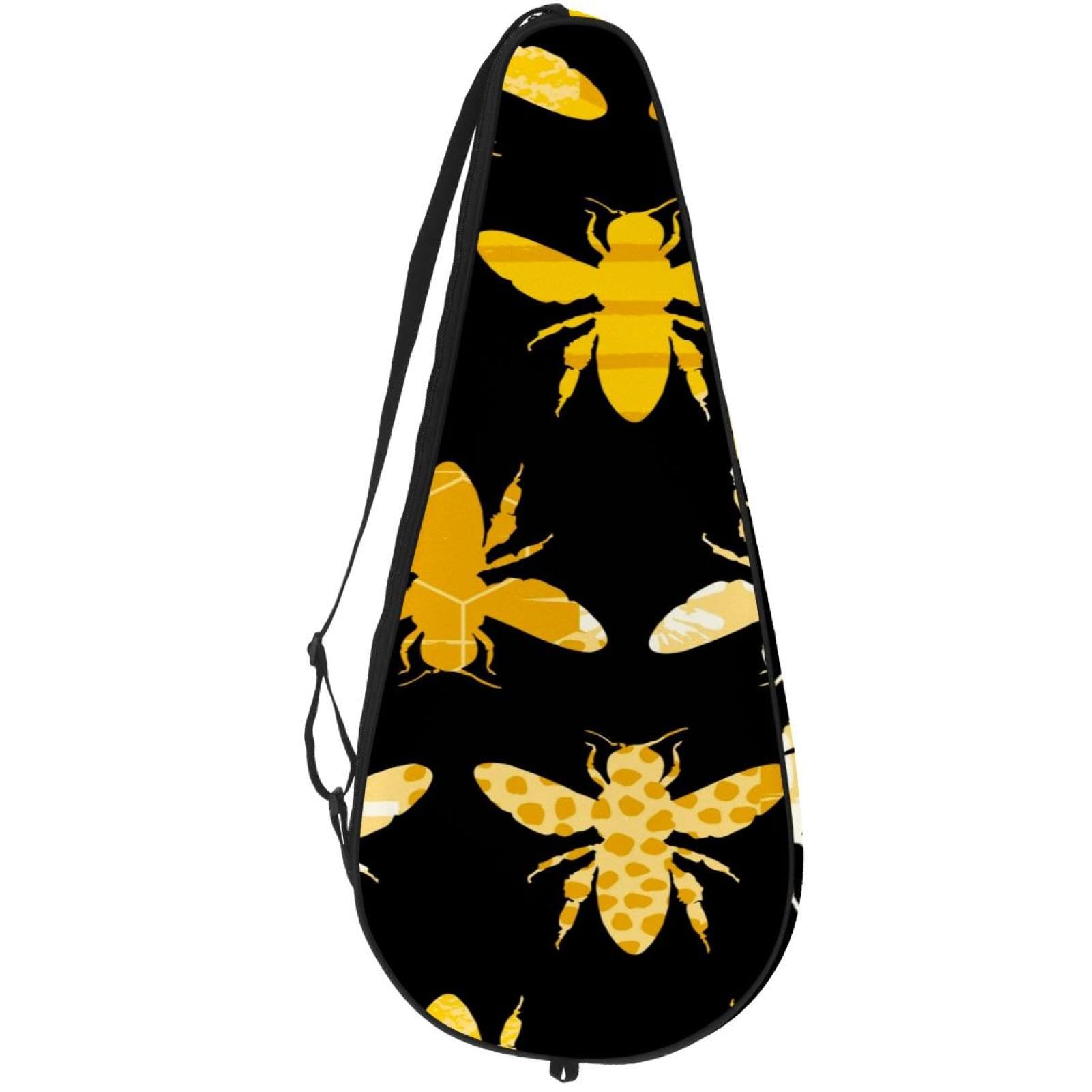 VAPOKF Yellow Bumble Bee on Black Racket Bag for Tennis, Tennis Bat Cover Racket Case Paddle Bag, Holds up to 2 Racquets
