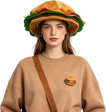 Funny Hamburger French Fries Shape Beret Hat for Halloween Christmas Novelty Party Dress up Cosplay Costume Headgear