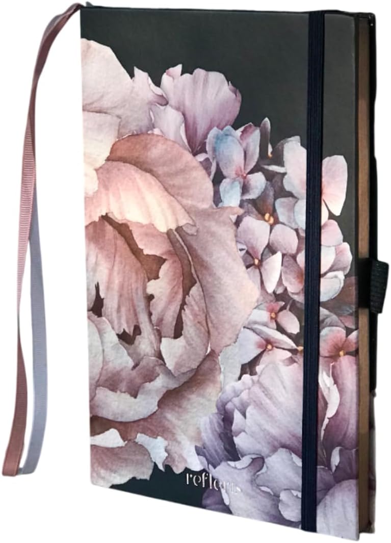 A5 Journal Notebook – Lined, 120 GSM Thick Paper, Floral Hardcover with Metallic Edges, Pen Loop, 2 Ribbons & Inner Pocket – Pink Writing Diary for Women, Work or Gifts