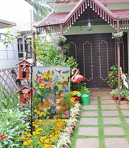 Yaochong Welcome Spring Cute Bunny Garden Flag Vertical Double Sided,Happy Easter Rabbit Bird Burlap Spring Small Garden Flag Farmhouse Yard Outdoor Décor 12.5 X 18 Inch #TOP2