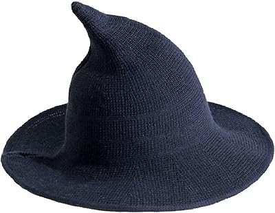 Womens Halloween Witch Hats, Foldable Wool Knit Wide Brim Witches Hat Costume Accessory, Pointed Cap for Halloween Cosplay Party, Blue
