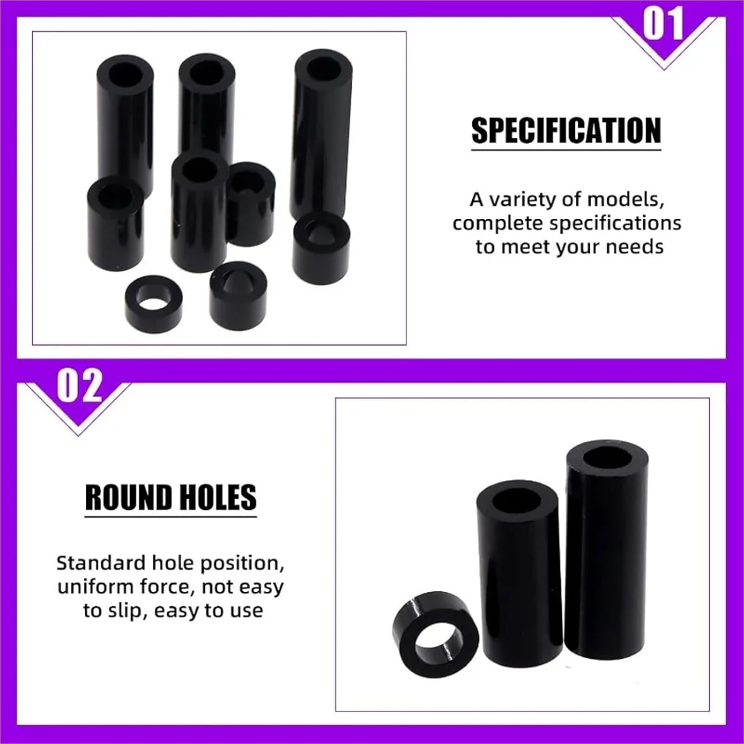 Spacers 540Pcs 18 Sizes Black/White Nylon Round Spacer Standoff Screw Nut Assortment Kit for M3 M4 M5 M6 Screws Prototyping(Black)