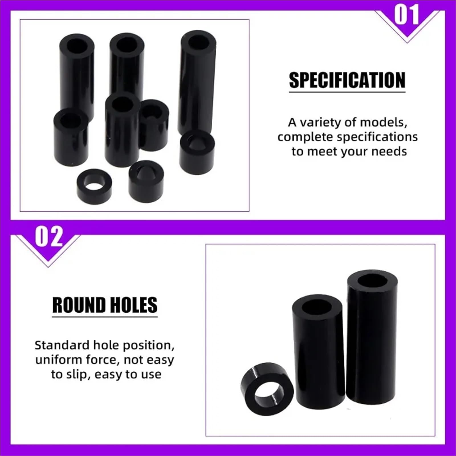 Abstandshalter, 540 Stück, 18 Größen, schwarz/weiß, Nylon, rund, Schraubenmuttern-Sortiment-Set for M3, M4, M5, M6, Schrauben, Prototyping(Black)