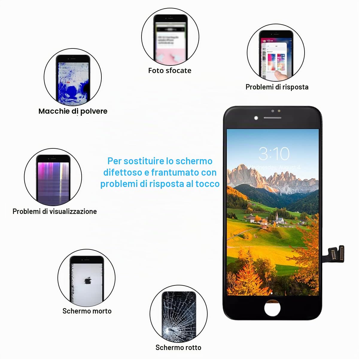 Dinow Display per iPhone 8/SE 2020 Schermo 4.7'' (Nero) Full HD Schermo per iPhone 8G, LCD 3D Touch Display di Vetro+Kit di Attrezzi per Il Modello A2275, A2296, A2298,A1905,A1863,A1906