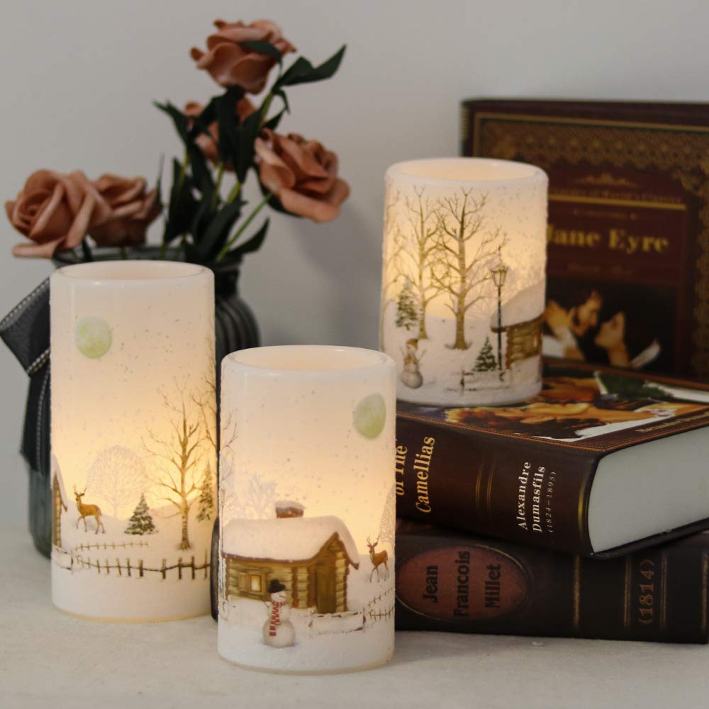 Velas decorativas de navidad, de hombres de nieve, sin llama, con temporizador. 8
