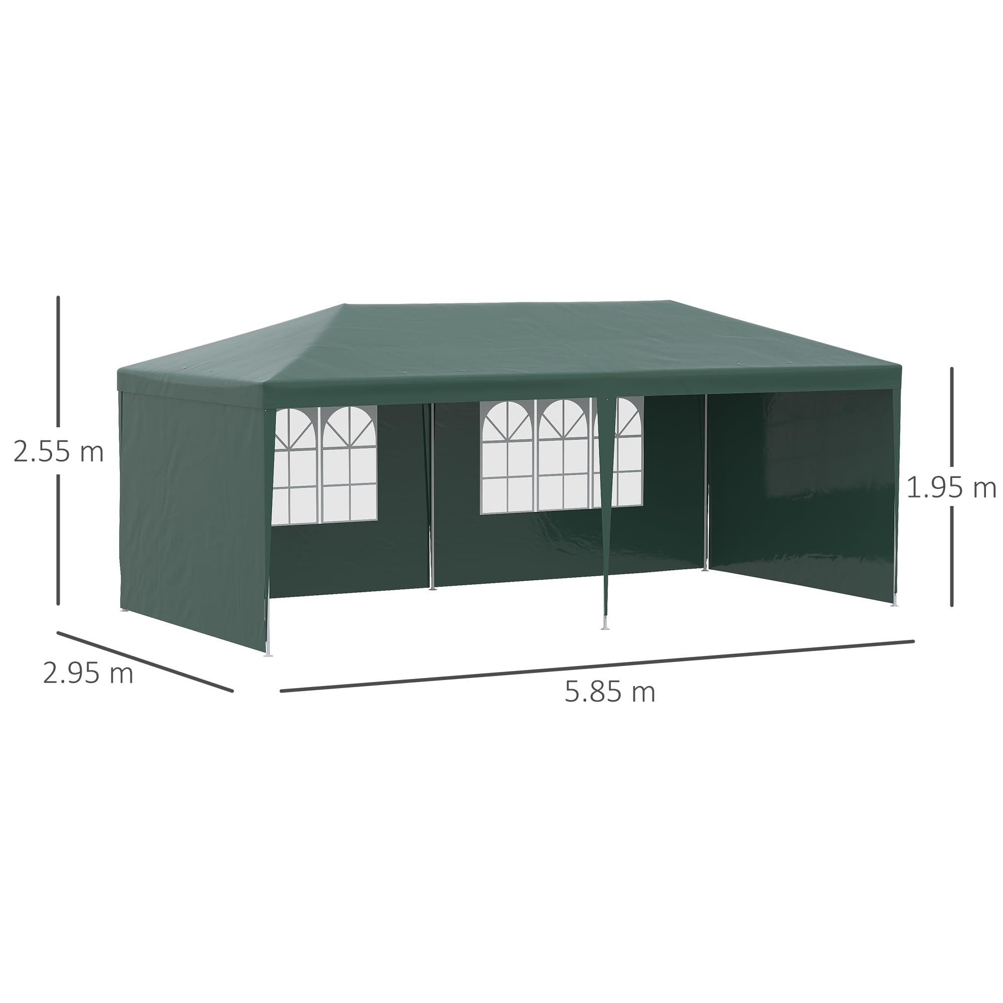 Outsunny Gazebo Giardino 6x3m Acciaio PE Protezione UV Pareti Rimovibili Finestre Verde
