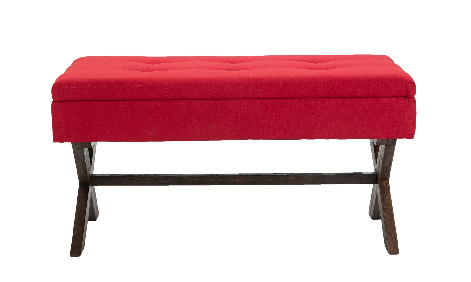 CLP Banco Funcional Namaro En Tela I Taburete con Espacio De Almacenamiento & Base De Madera, Color:Rojo, Color del Marco:Antiguo