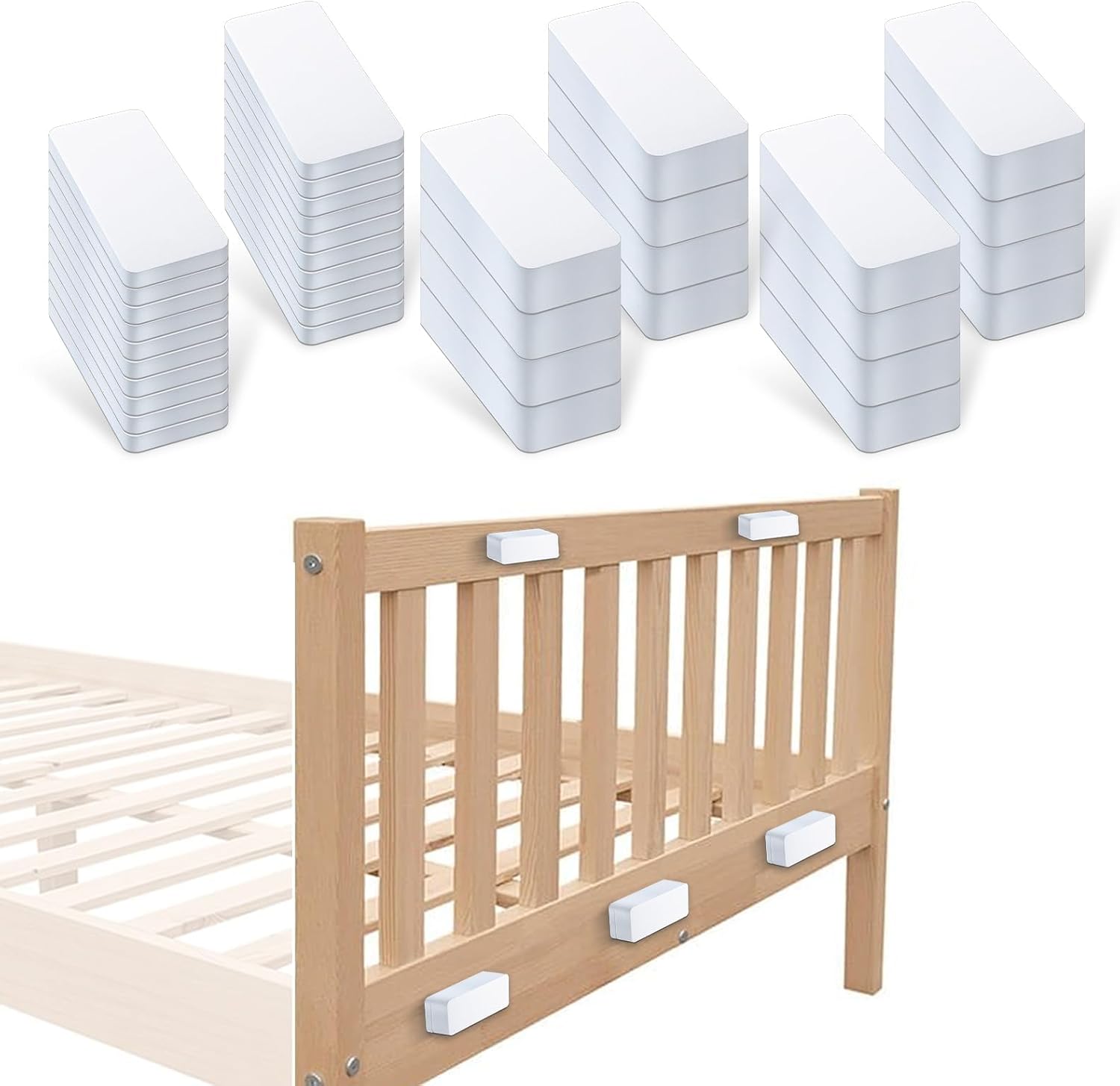 36Pcs Headboard Pads, 16Pcs (15mm)+20Pcs (5mm) Wall Protector, EVA Foam Headboard Stoppers for Wall, Bed Frame Noise Stopper, Couch Stoppers Anti-Vibration and Headboard Bumpers (White)