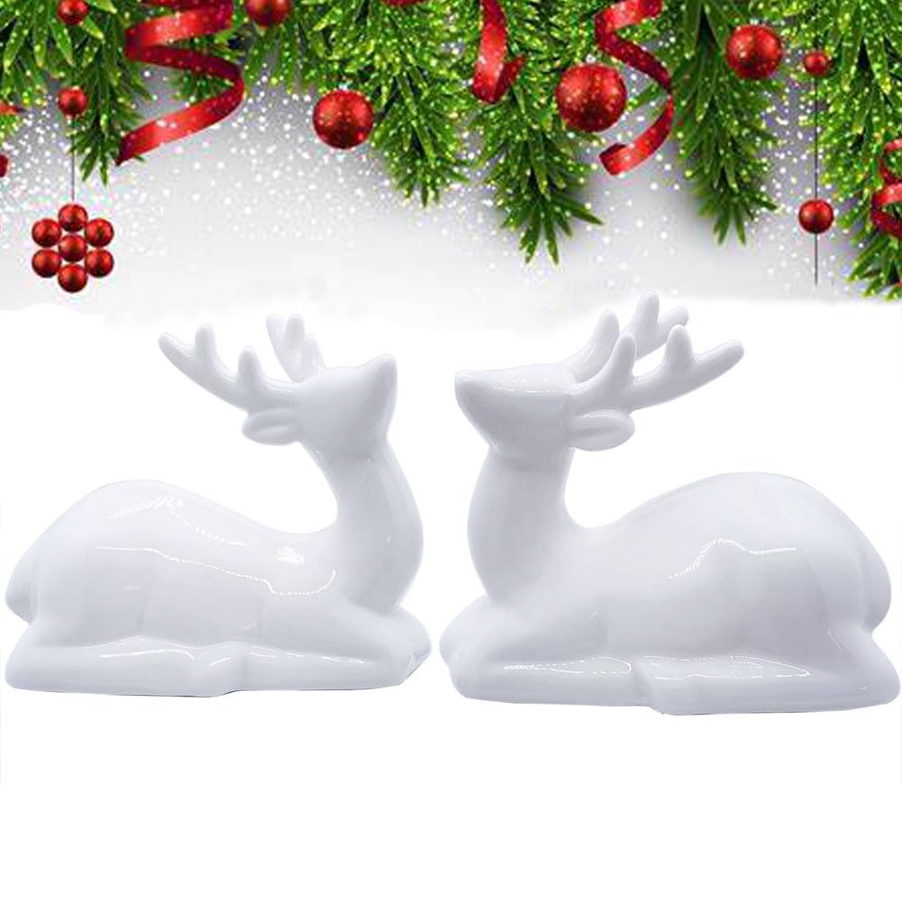 2 Figurines De Renne En Acrylique Blanc - Décoration Noël à Suspendre Ou Poser - Pour Sapin, Table, Cheminée